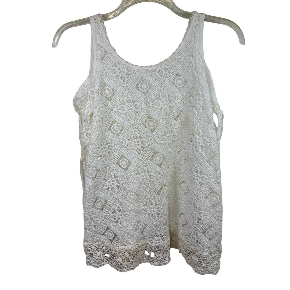 Free People White Lace Swim Cover Tank Top Geometric Floral Crochet Trim